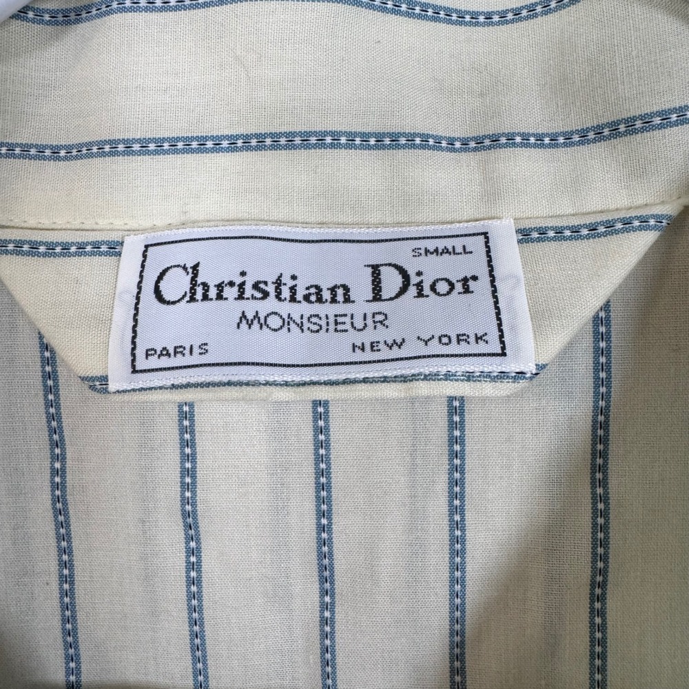 Christian Dior Monsieur Vintage Pajama Top Blue Striped Men's S Pocket Logo - Picture 4 of 6